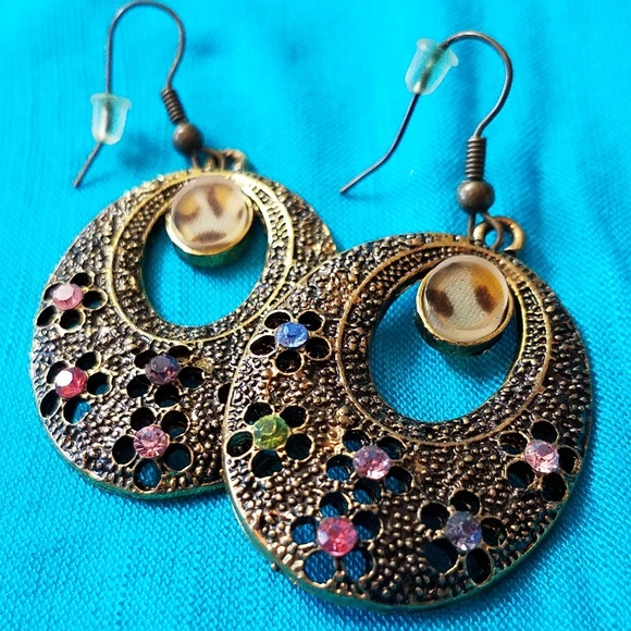 Jewelry Bronze Earrings With Multicolor Rhinestones Poshmark
